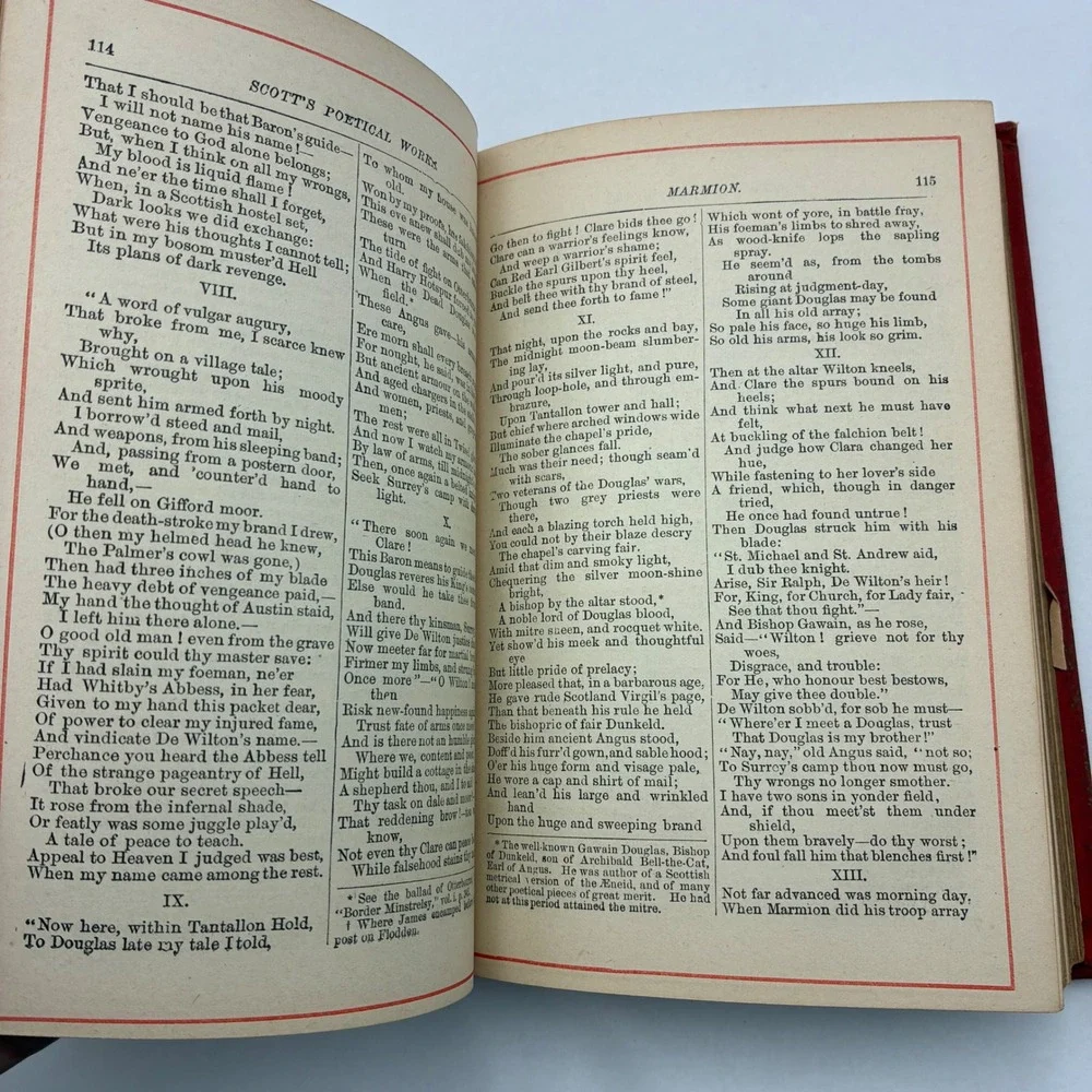 Antique The Poetical Works of Sir Walter Scott Hurst & Co Red Gilt Floral 1887